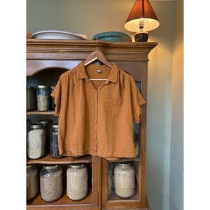 Old Navy Gauze Cotton Button Up Shirt Medium Cottagecore Boho